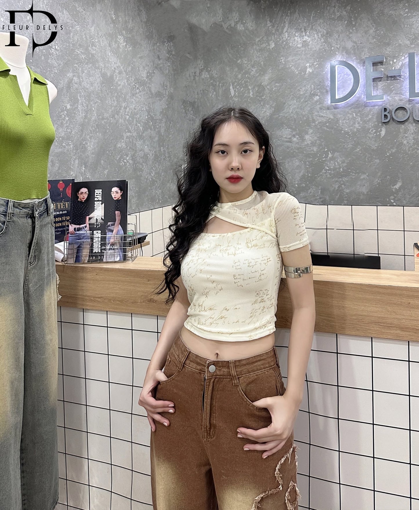 Quần Jeans Hoa Tua - Nâu -(QA71)