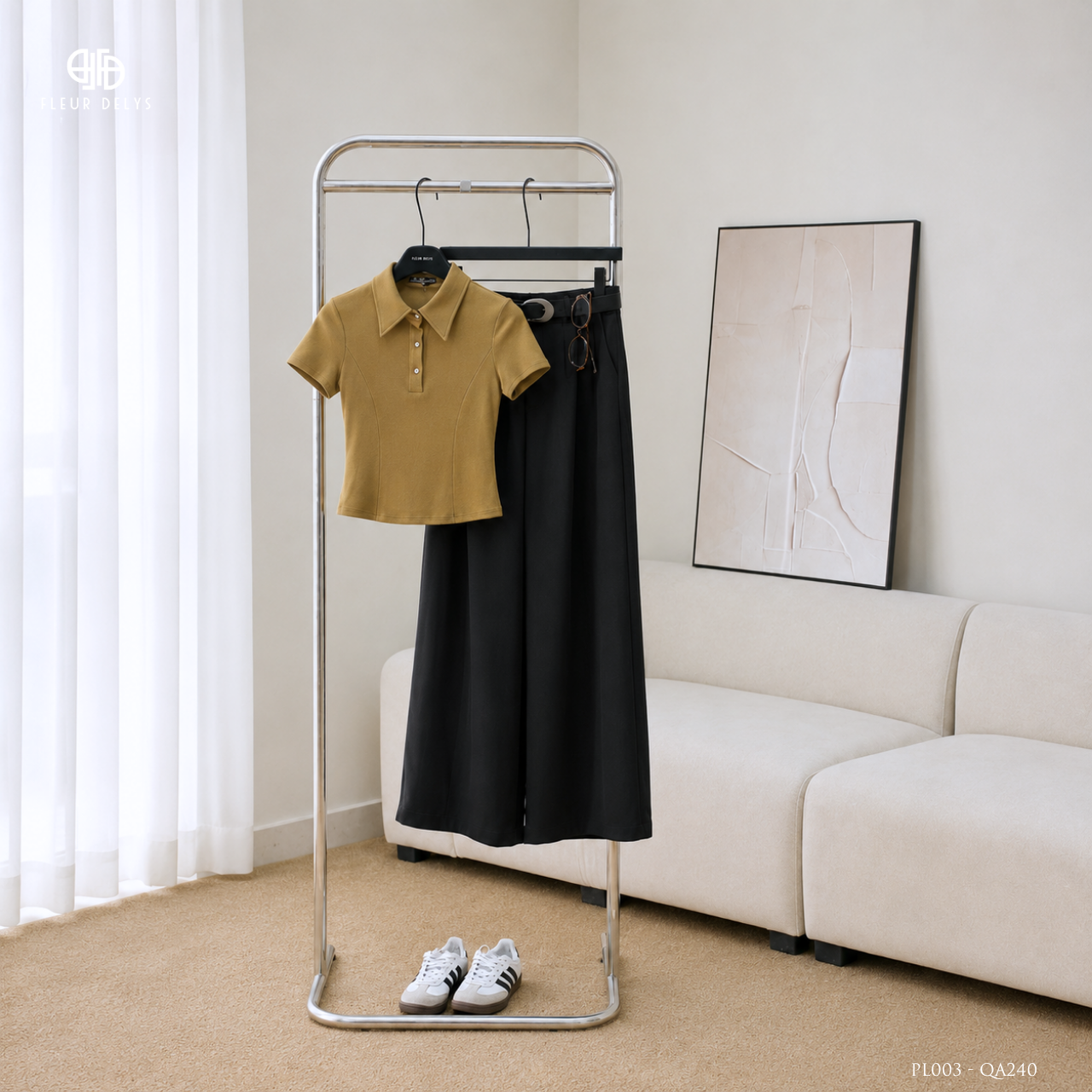 Áo Polo Cổ Nhọn Cúc Kiểu Phối Quần Xuông Tôn Dáng (PL003+QA240)