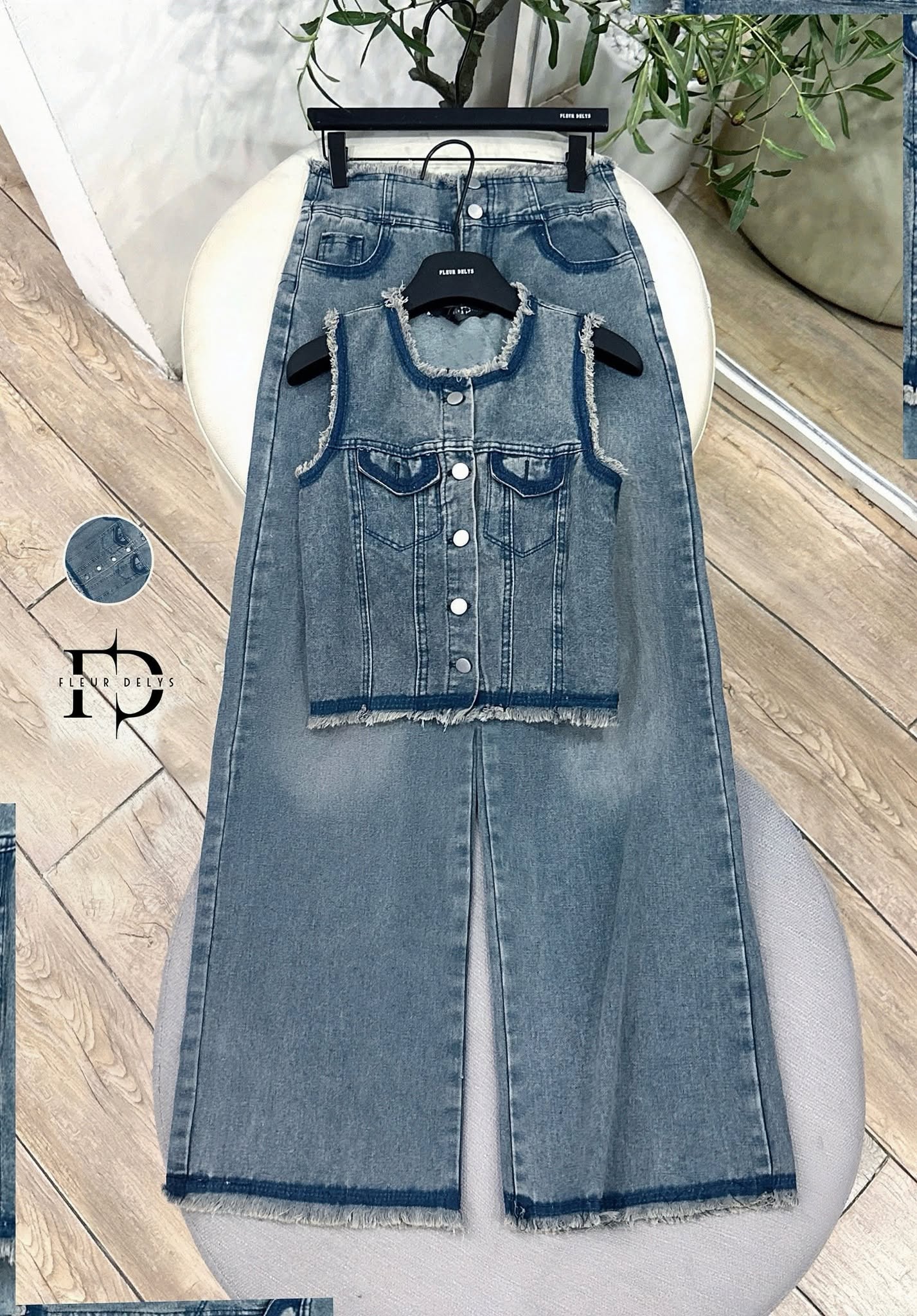 Bộ Bò Sát Nách Tua Rua - Bạc Xanh- (DLBO105)