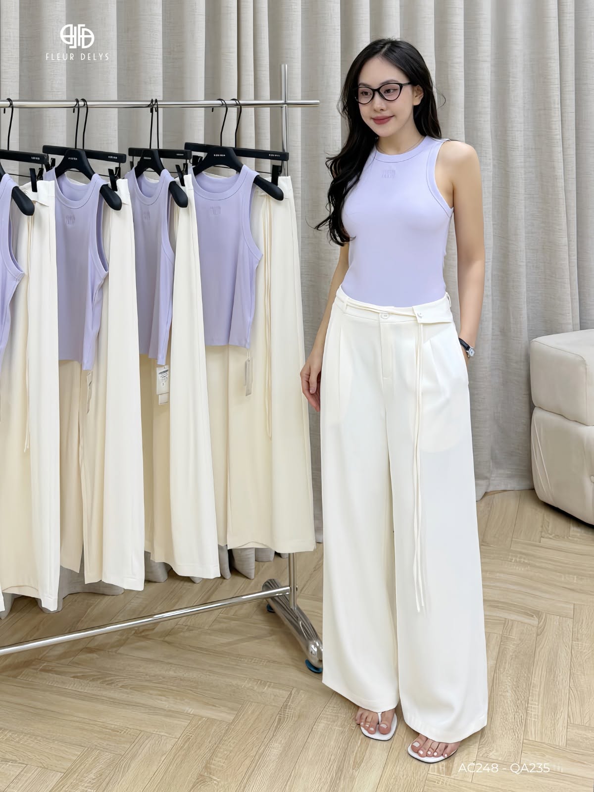 Quần Suông Đính Dây - Kem - (QA235)