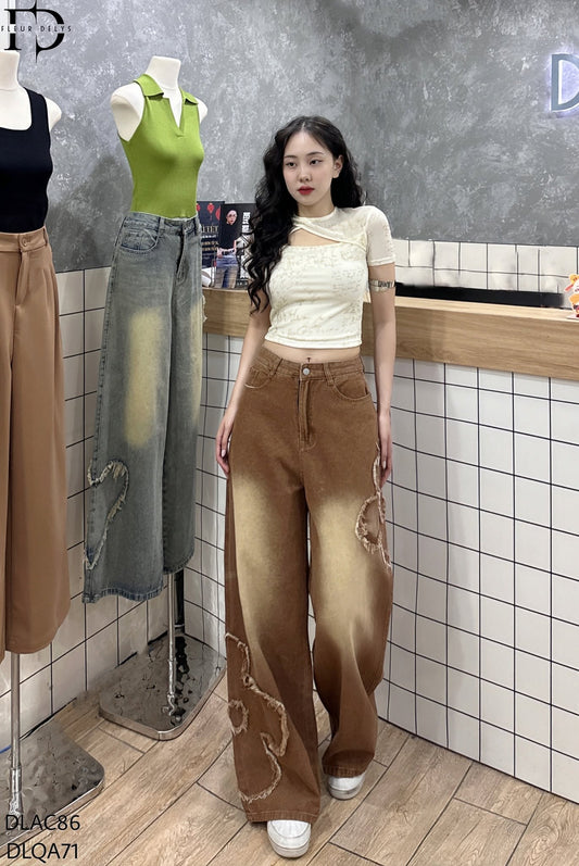 Quần Jeans Hoa Tua - Nâu -(QA71)
