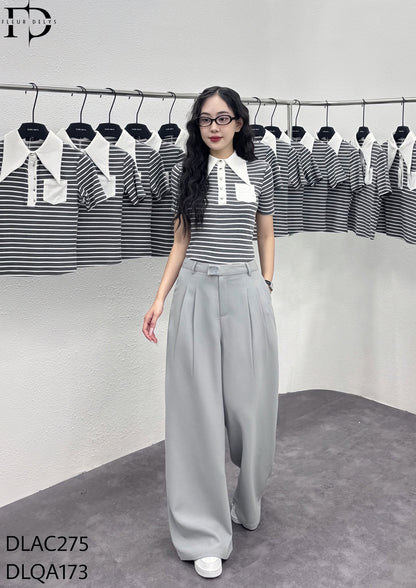 Quần 2 Ly Phối Hình Thêu Vuông - Ghi  -(QA173)