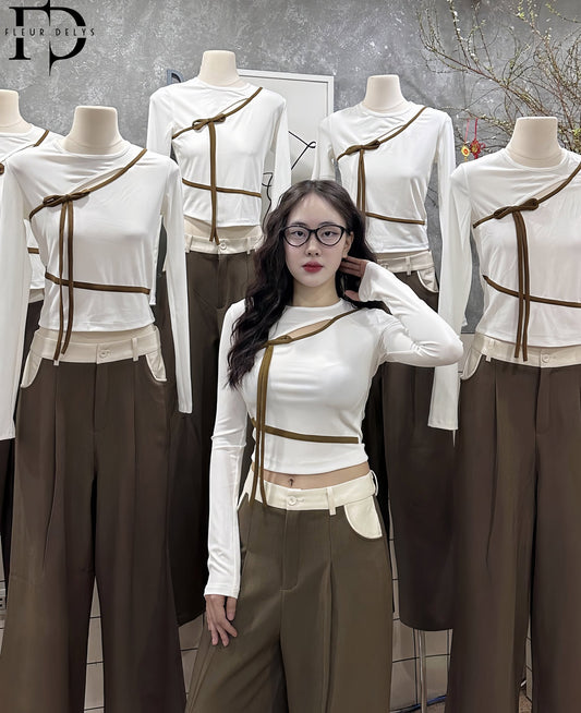 Áo Phối Viền Nâu - Trắng - (AC201)