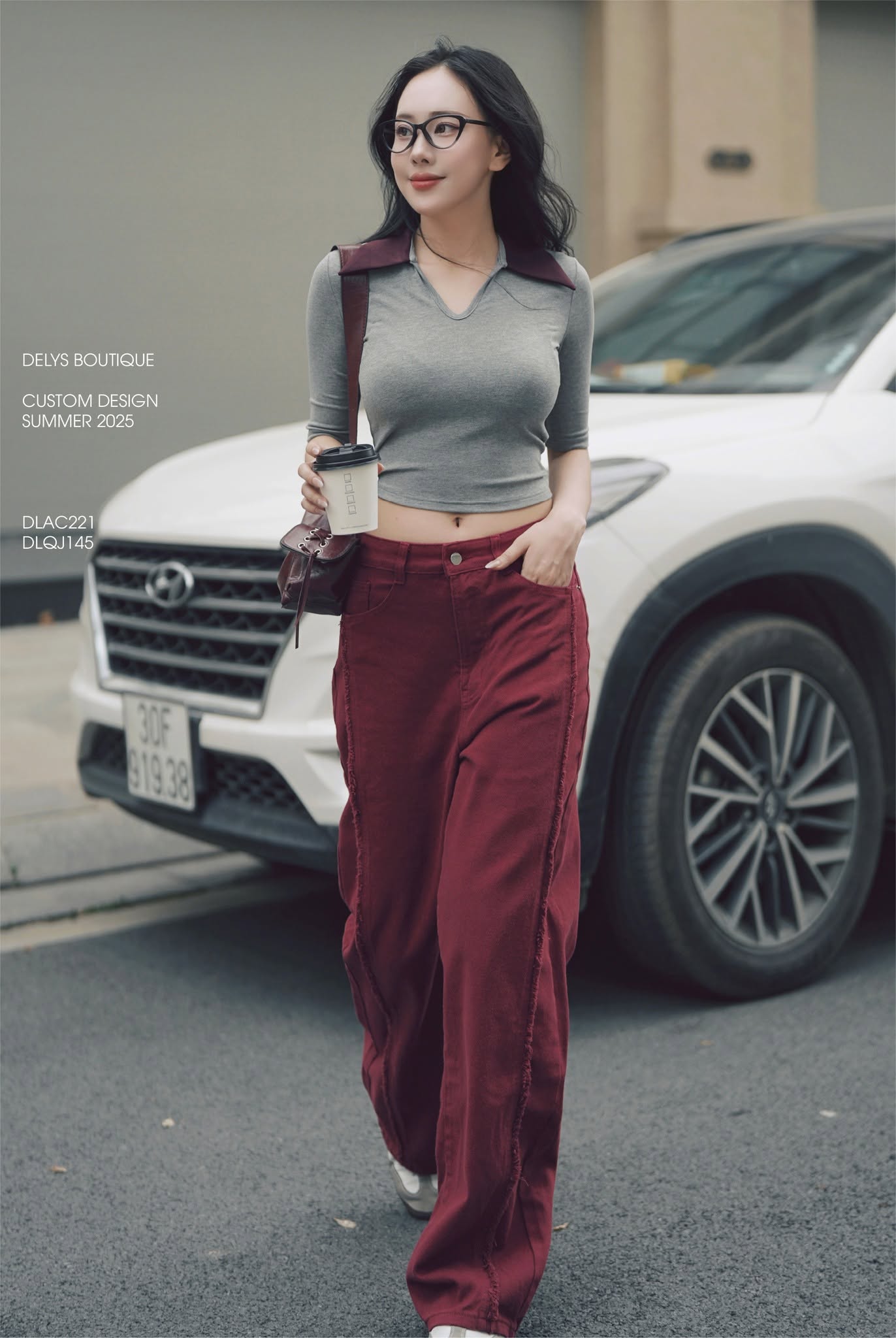 Áo Zip Phối Cổ V Tay Lỡ - Xám -(AC221)