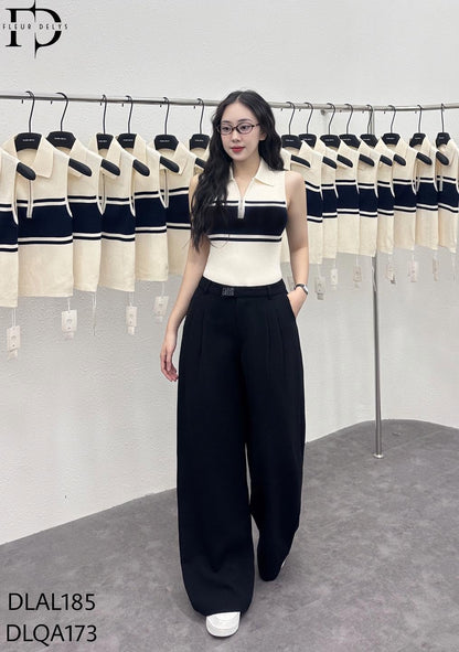 Quần 2 Ly Phối Hình Thêu Vuông - Đen - (QA173)