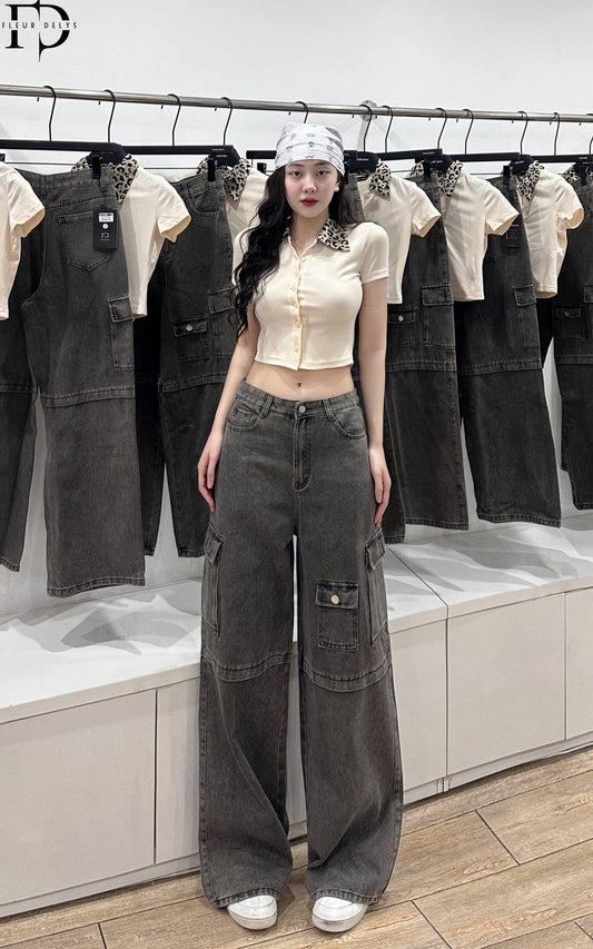 Áo Croptop Ngắn Tay Cổ Da Beo - Be (AC235)