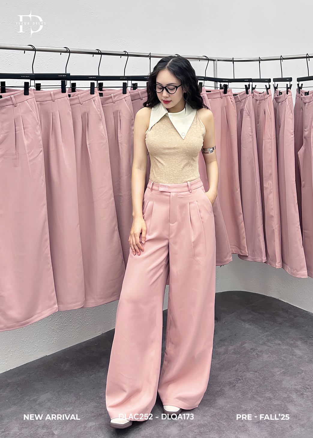 Quần 2 Ly Phối Hình Thêu Vuông - Hồng-(QA173)