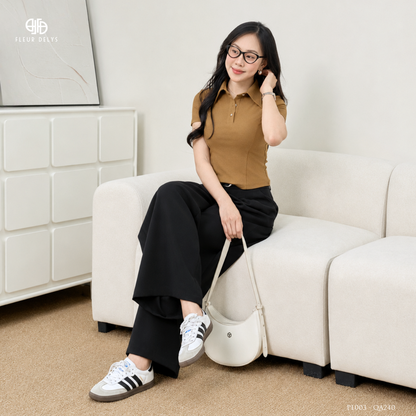 Áo Polo Cổ Nhọn Cúc Kiểu Phối Quần Xuông Tôn Dáng (PL003+QA240)