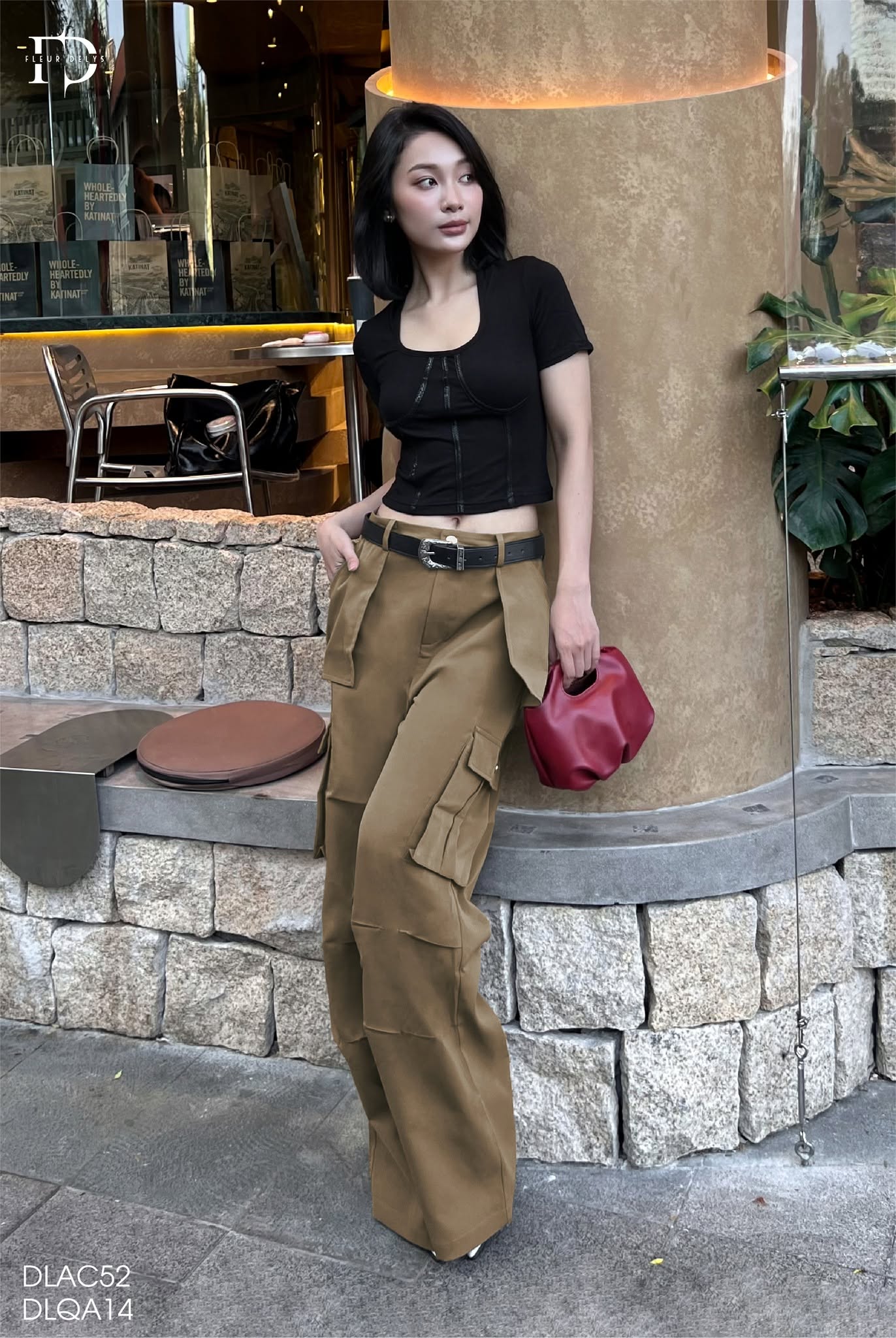 Áo Cổ U Phối Gân Da - Đen (AC52)