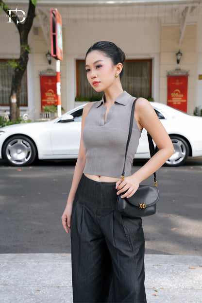 Áo Len Sát Nách Cổ V - Ghi (AC50)