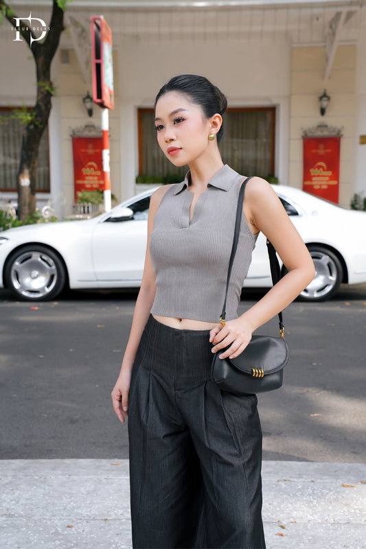 Áo Len Sát Nách Cổ V - Ghi (AC50)