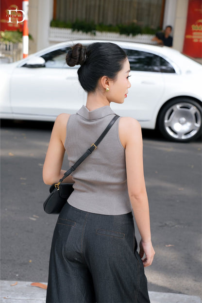 Áo Len Sát Nách Cổ V - Ghi (AC50)