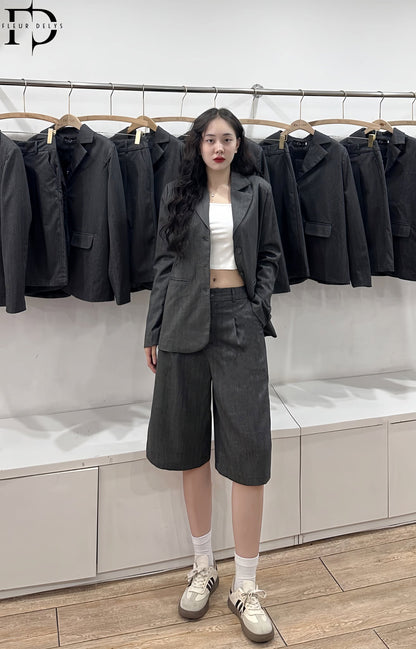 Set Vest Quần Lửng - Ghi-(DLBO108)