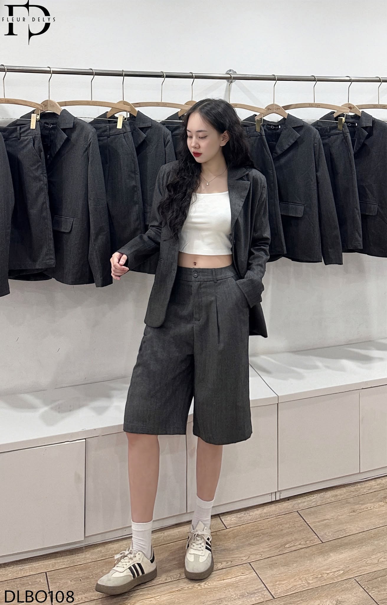 Set Vest Quần Lửng - Ghi-(DLBO108)