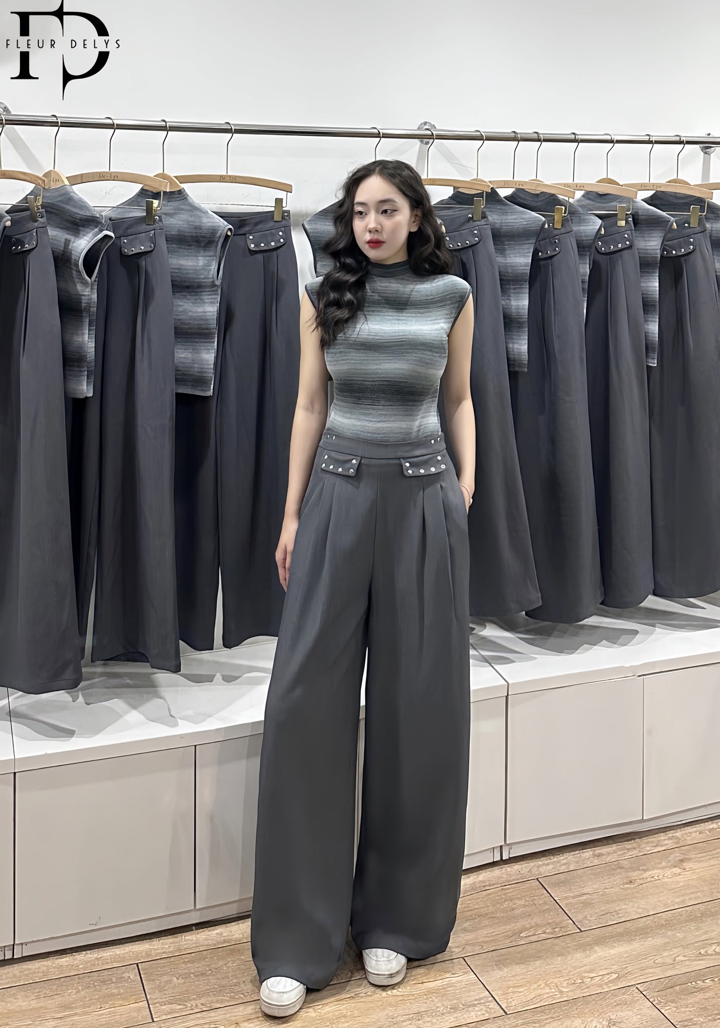Áo Len Tay Hến Kẻ Sọc Màu - Ghi (AL164)