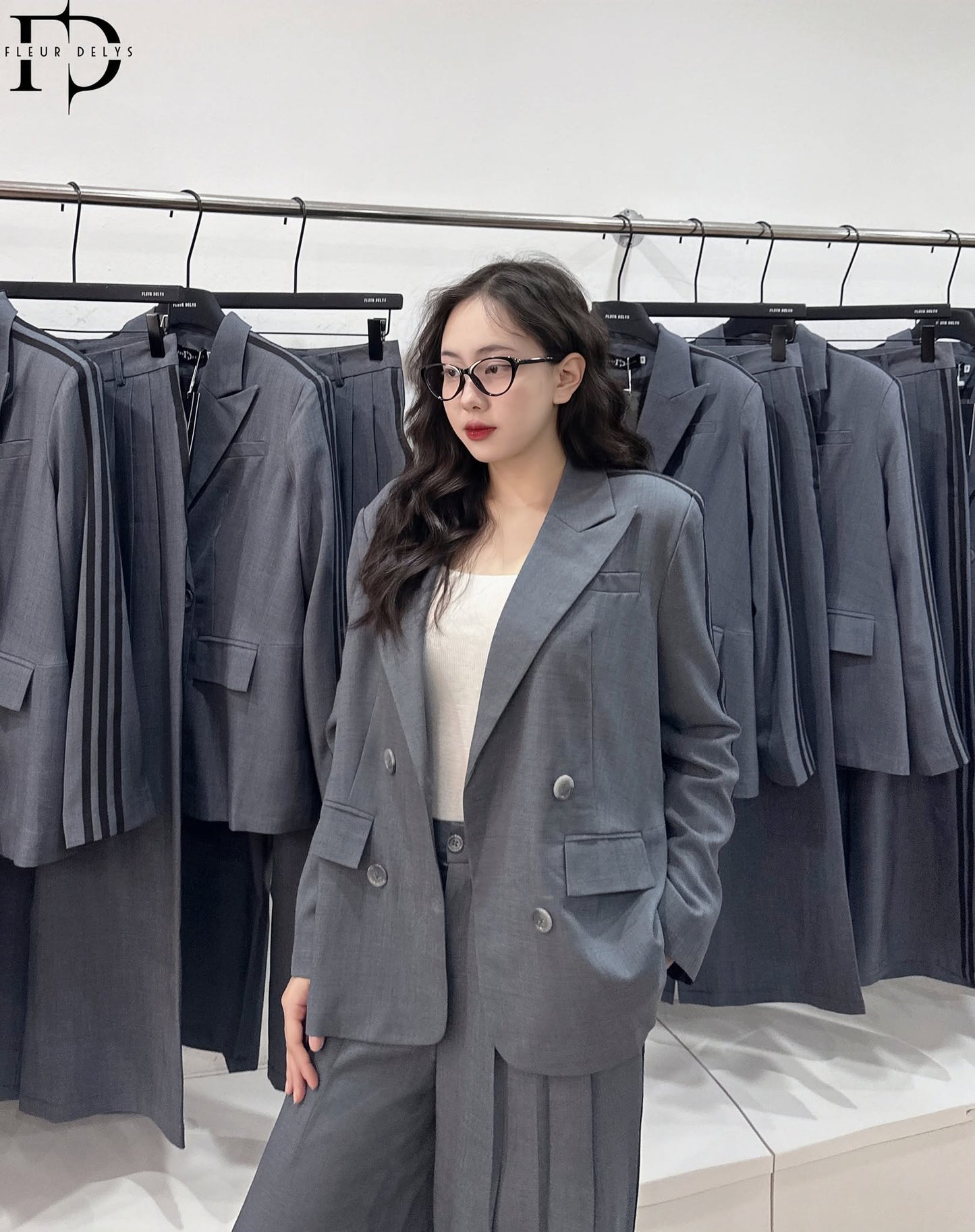 Set Blazer Ốp 3 Dây Dệt - Ghi chì- (DLBO121)
