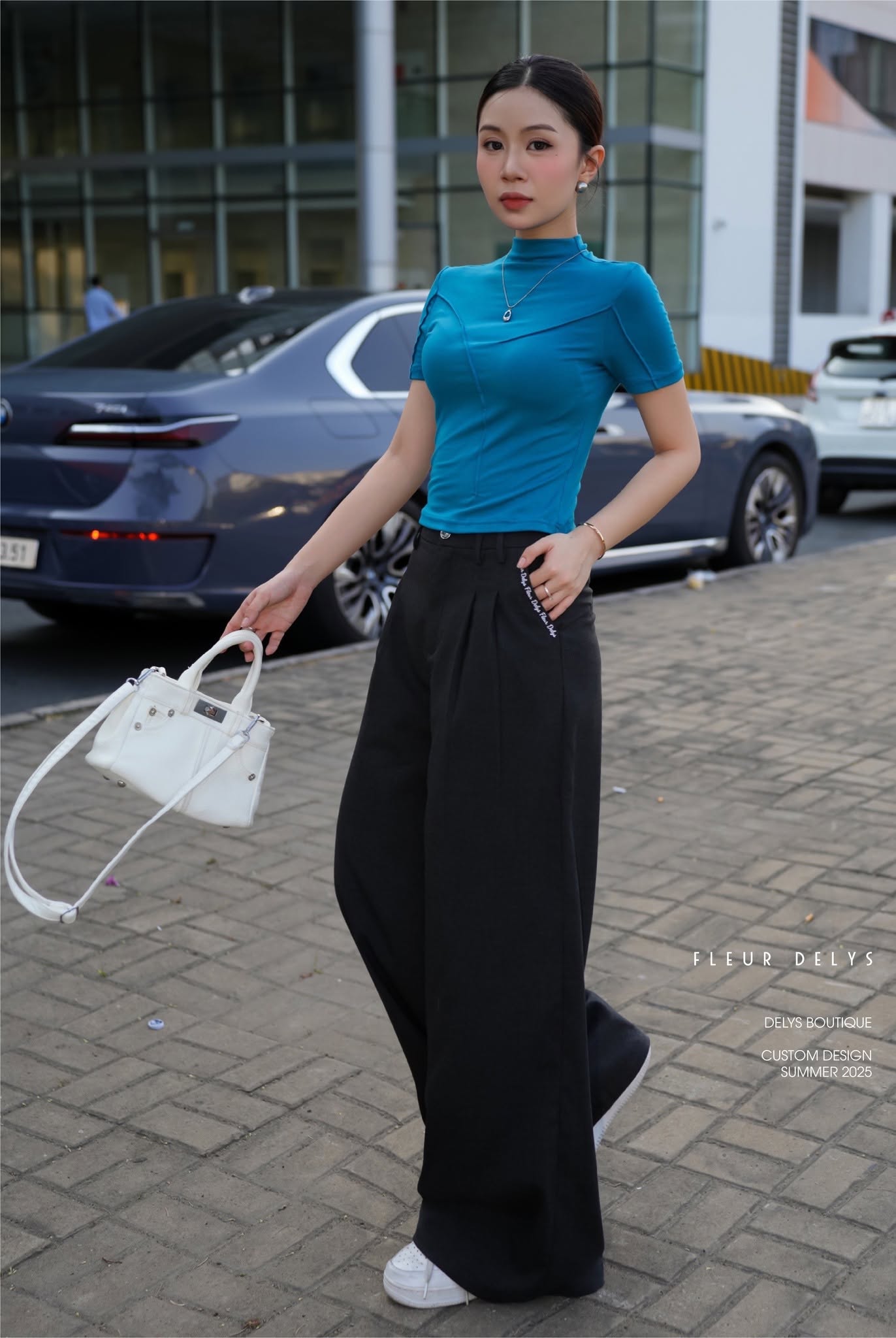 Áo Croptop Phối Gân - Xanh biển - (AC228)