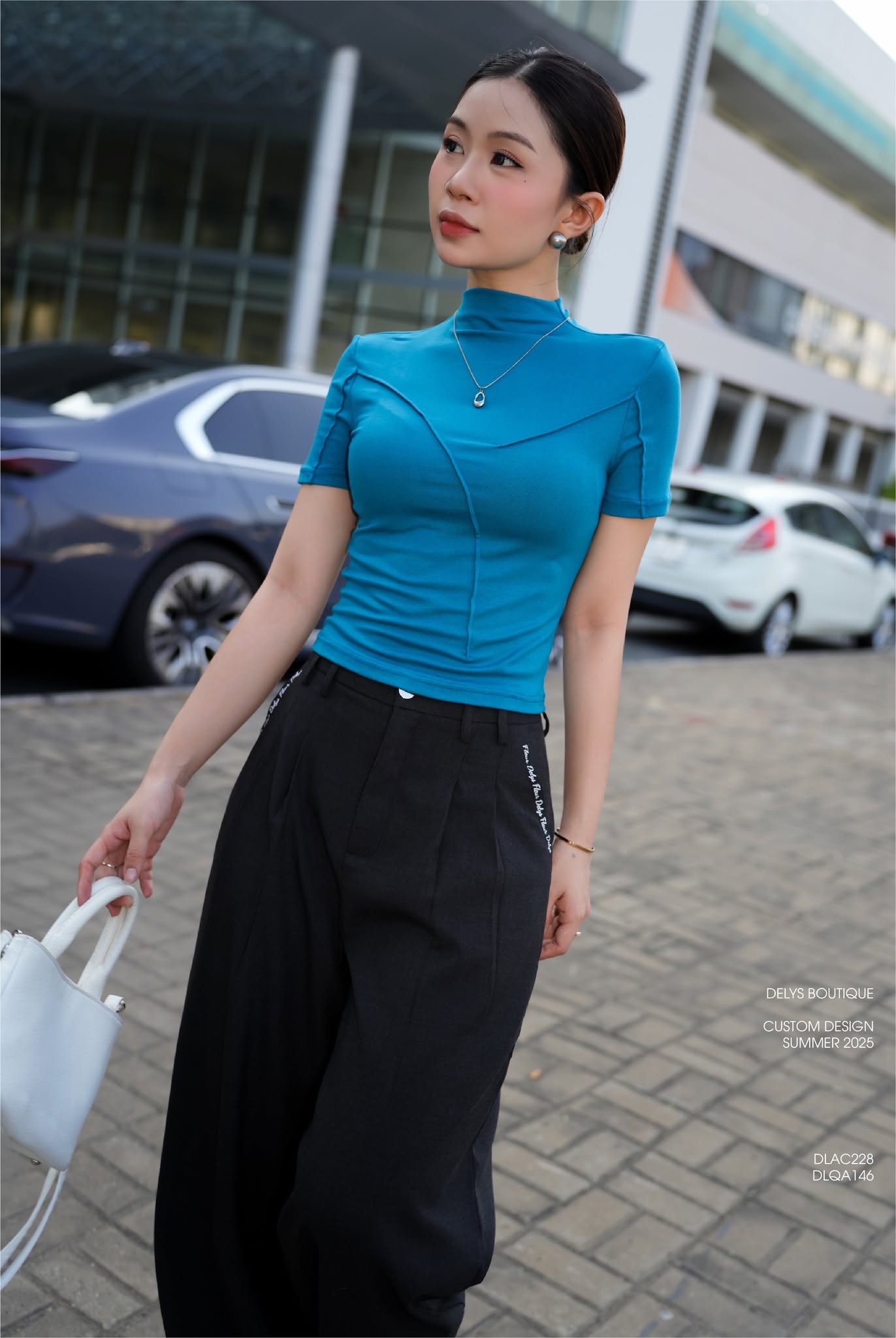 Áo Croptop Phối Gân - Xanh biển - (AC228)