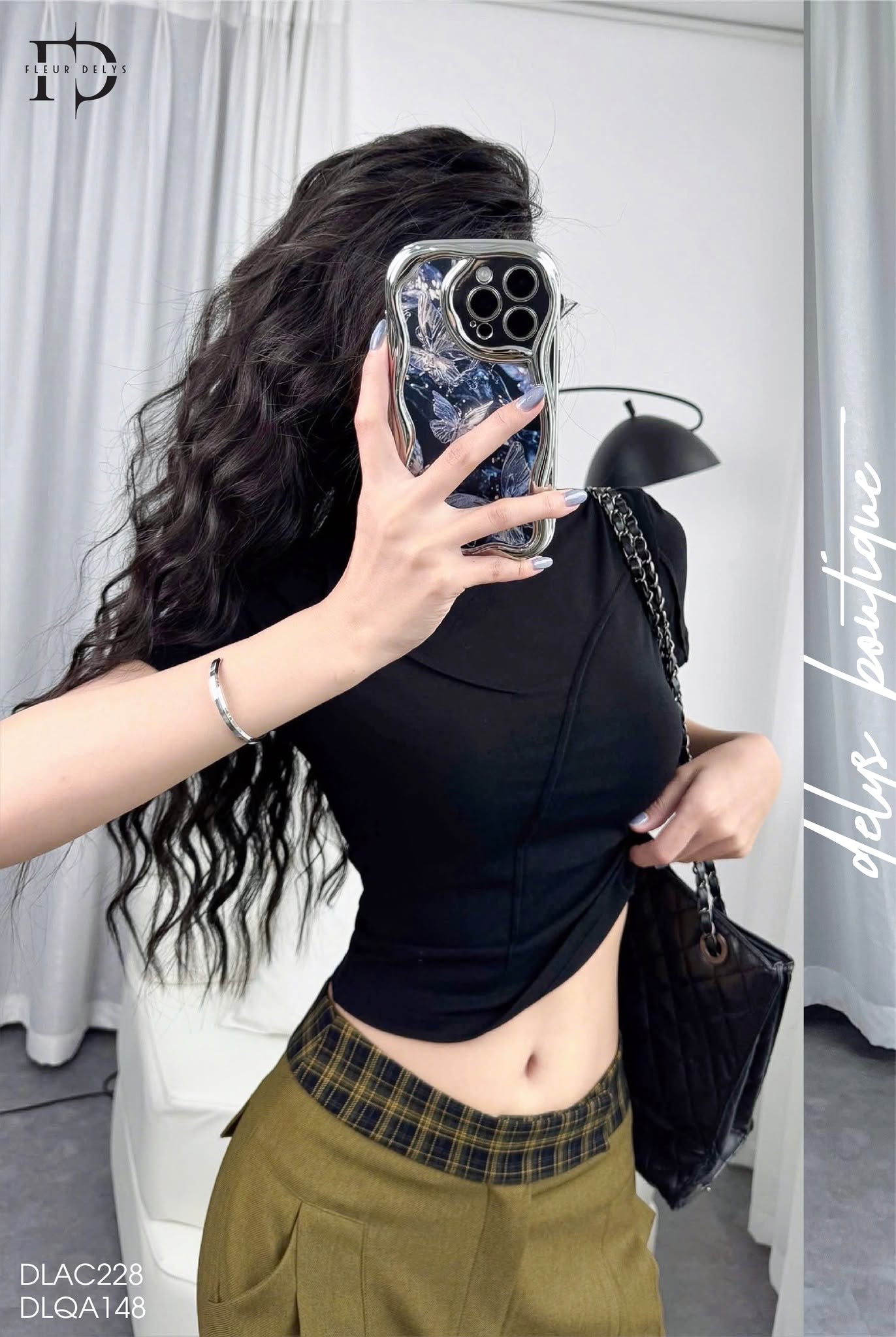 Áo Croptop Phối Gân - Đen - ( AC228)