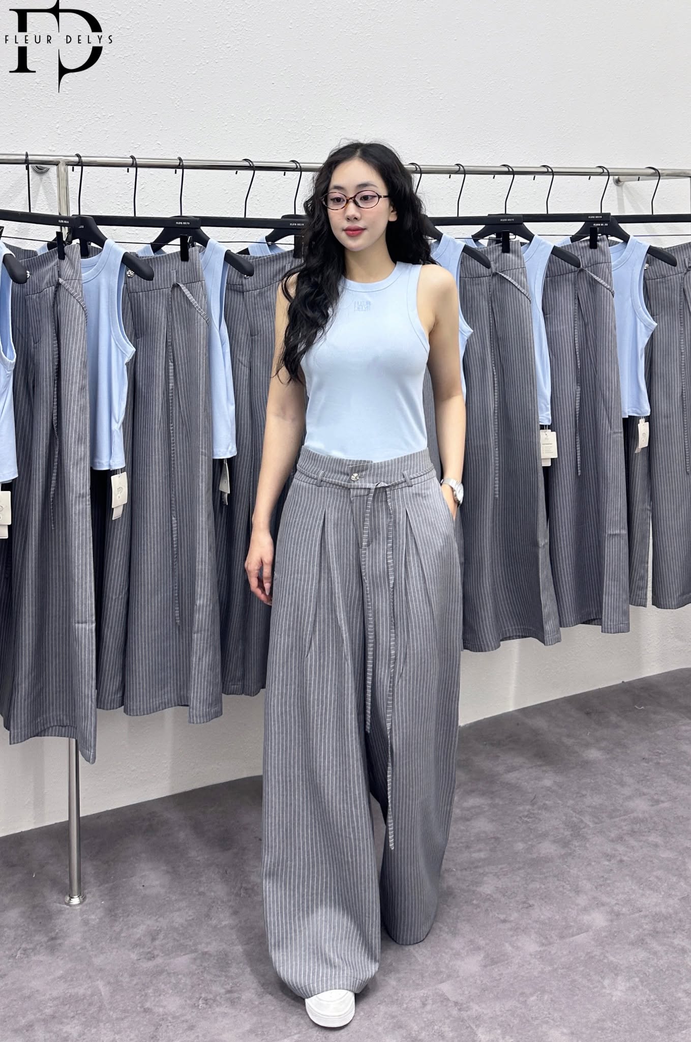 Áo Cổ Tròn Phối Viền Rộng - Xanh pastel (AC248)