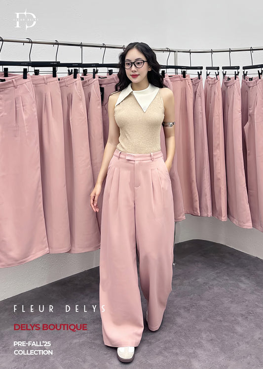 Quần 2 Ly Phối Hình Thêu Vuông - Hồng-(QA173)