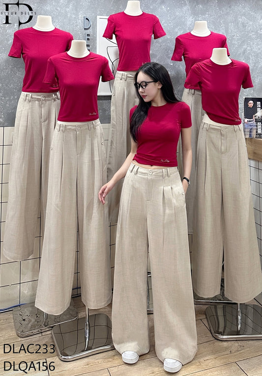 Double-Pleated Trousers with Topstitching - Light Beige -(QA156)