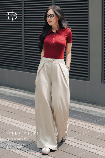 Quần Kẻ Sọc Phối Ly Chéo - Be-(DLQA171)