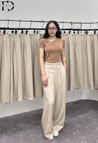 Áo Thun Cổ Lệch Gập Ly - Nâu (AC261)