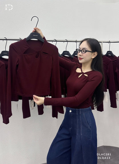 Áo Thun Zip Xoắn Cổ - Đỏ (AC281)