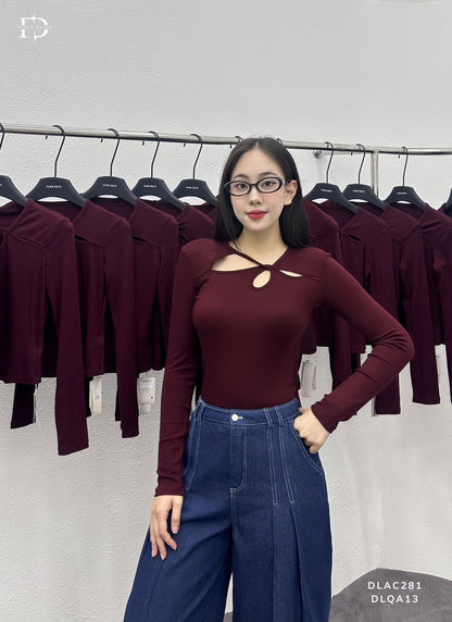 Áo Thun Zip Xoắn Cổ - Đỏ (AC281)