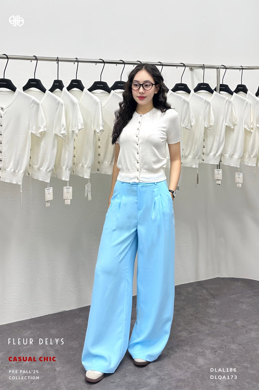 Quần 2 Ly Phối Hình Thêu Vuông - Xanh pastel -(QA173)