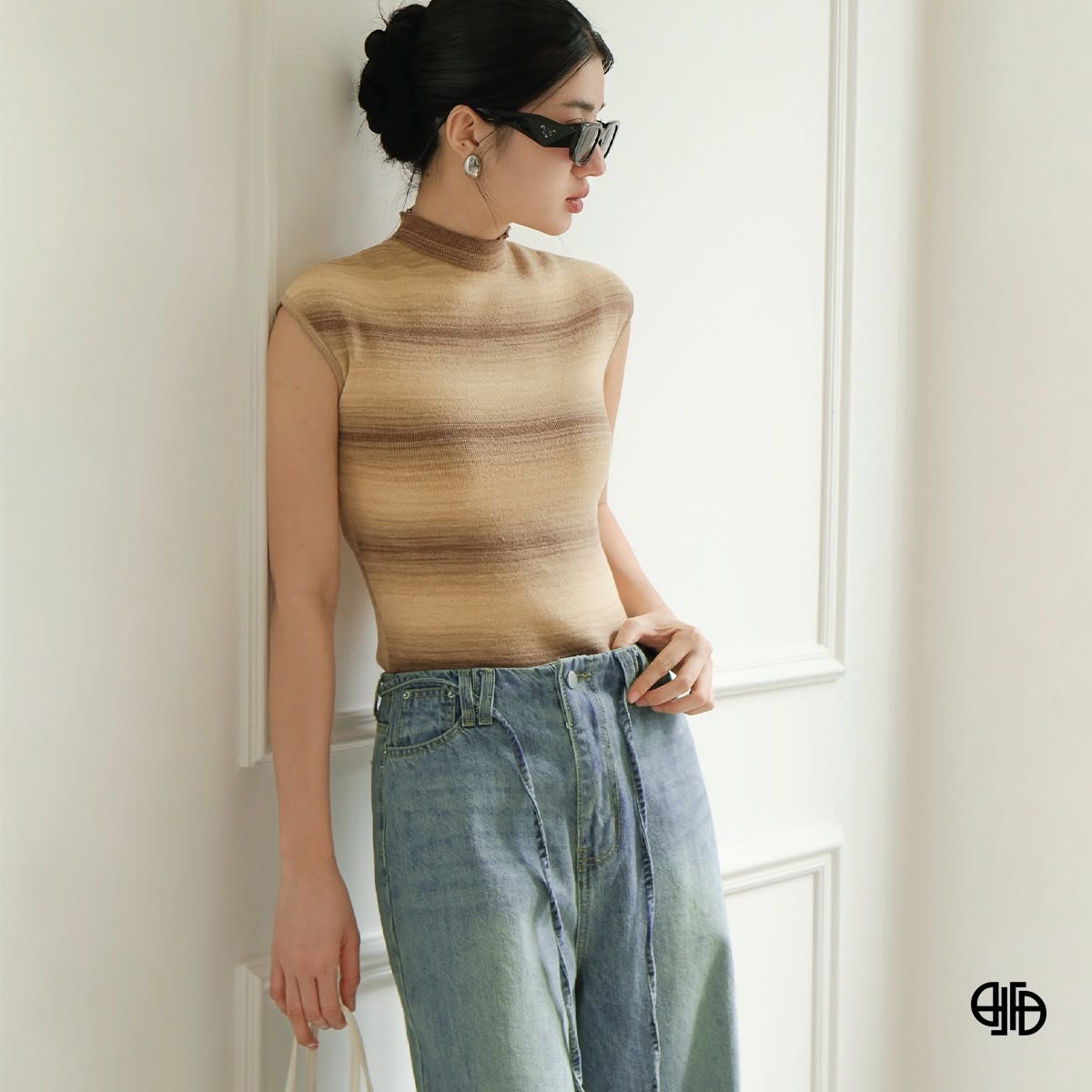Áo Len Tay Hến Kẻ Sọc Màu - Be (AL164)