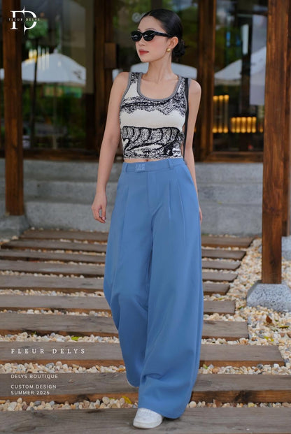 Quần 2 Ly Phối Hình Thêu Vuông - Xanh -(QA173)