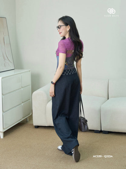 Áo Thun Họa Tiết Mèo Nghệ Thuật Phối Quần Bò Rayon Chần Trám