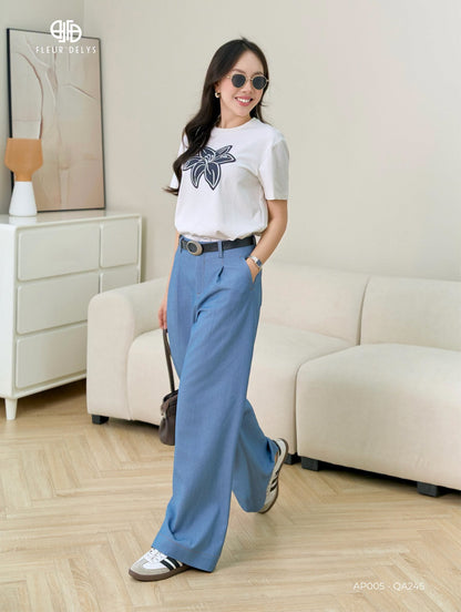 Áo Phông Thêu Hoa Huệ + Quần cạp liền chỉ bò (AP005+QA245)