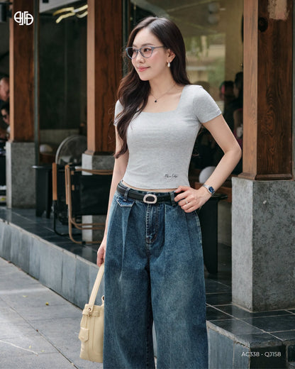 Áo thun cổ vuông thanh lịch - Xám nhạt ( AC338- QA158)