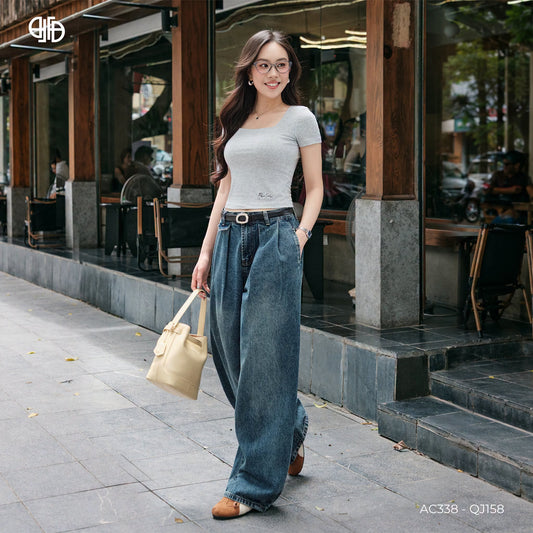 Áo thun cổ vuông thanh lịch - Xám nhạt ( AC338- QA158)