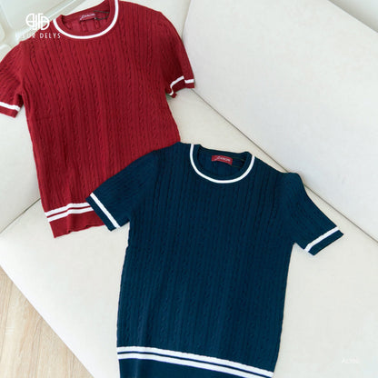 Áo len cổ tròn phối kẻ trắng ( AL196)