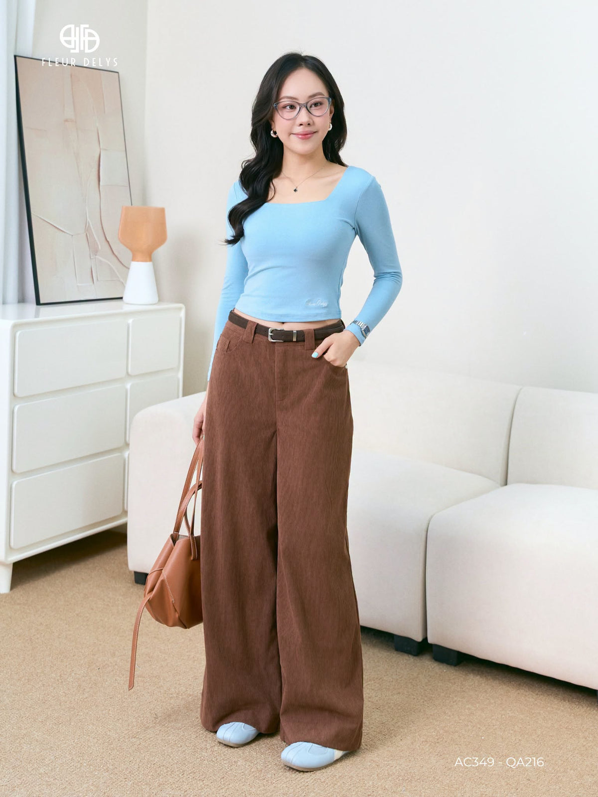 Áo Cổ Vuông Dài Tay Thêu Gấu (AC349+QA216)