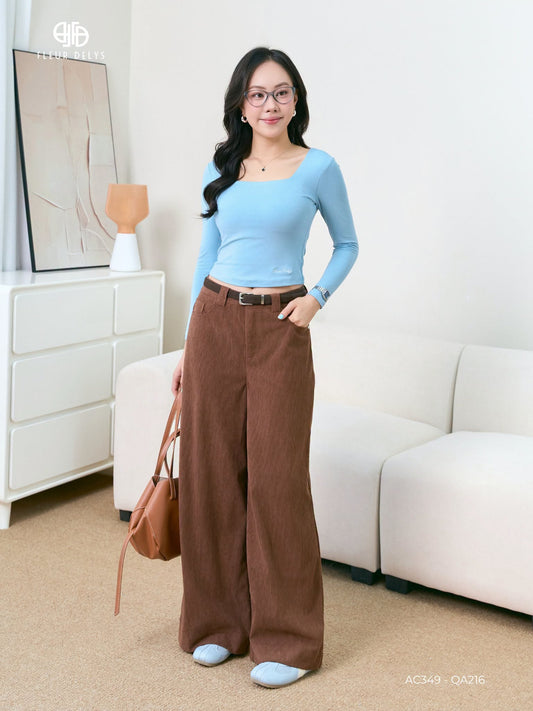 Áo Cổ Vuông Dài Tay Thêu Gấu (AC349+QA216)