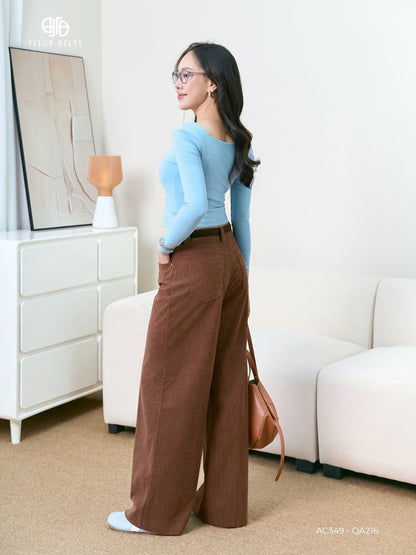 Áo Cổ Vuông Dài Tay Thêu Gấu (AC349+QA216)