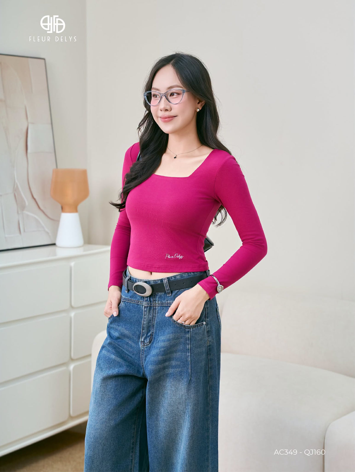 Áo Cổ Vuông Dài Tay Thêu Gấu (AC349)