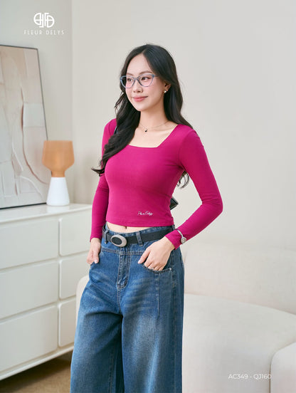 Áo Cổ Vuông Dài Tay Thêu Gấu (AC349)