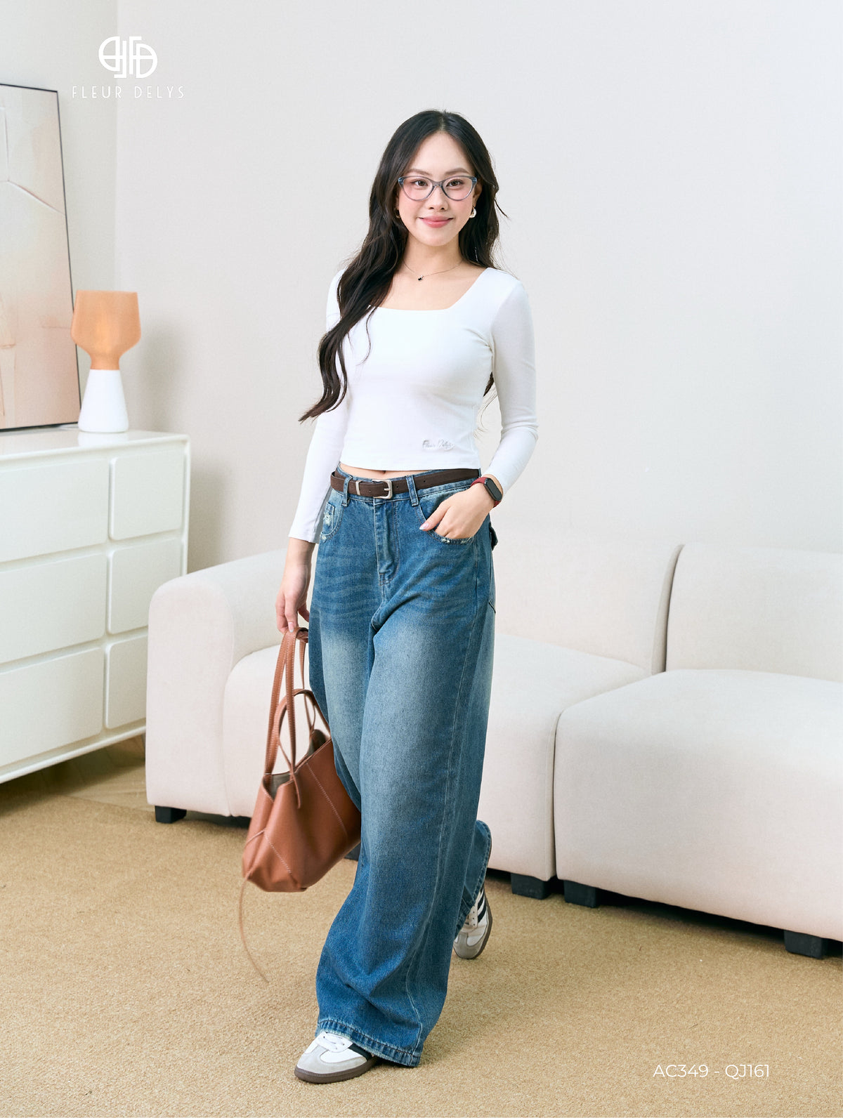 Áo Cổ Vuông Dài Tay Thêu Gấu (AC349+QJ161)