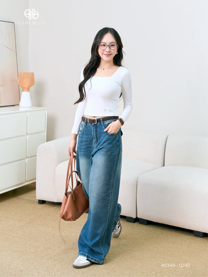 Áo Cổ Vuông Dài Tay Thêu Gấu (AC349+QJ161)
