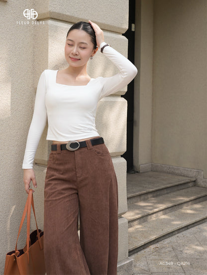 Áo Cổ Vuông Dài Tay Trắng Thêu Gấu (AC349+QJ161)