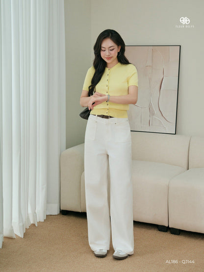 Áo Len Phối Nẹp Cúc Inox - Vàng (AL186)