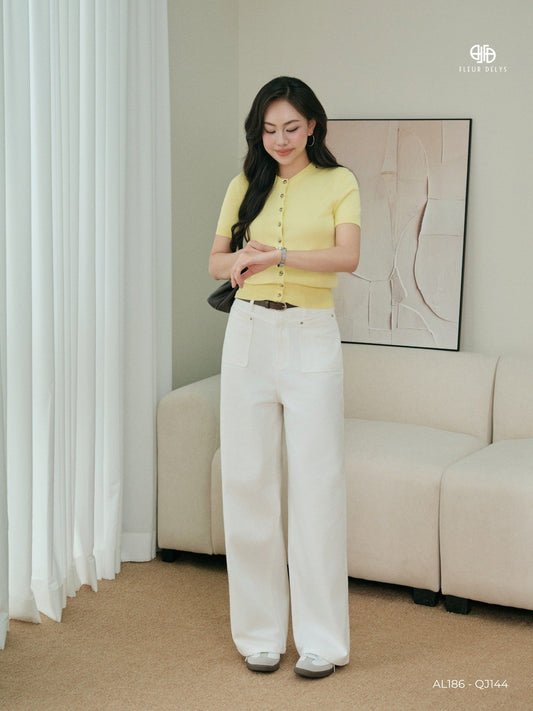 Áo Len Phối Nẹp Cúc Inox - Vàng (AL186)