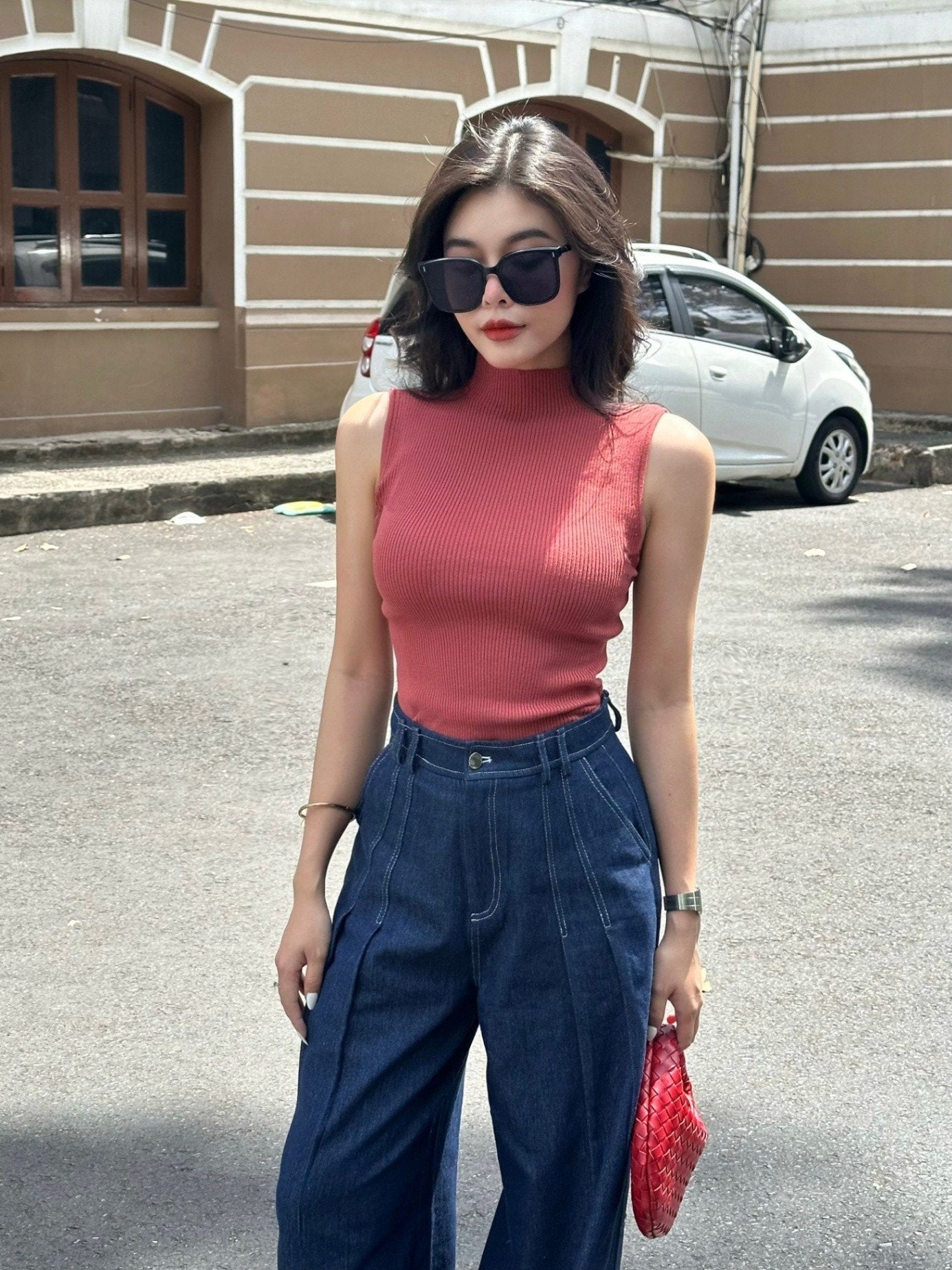 Áo Len Tăm Sát Nách Cổ Lọ - Hồng Ruốc -(AL01)
