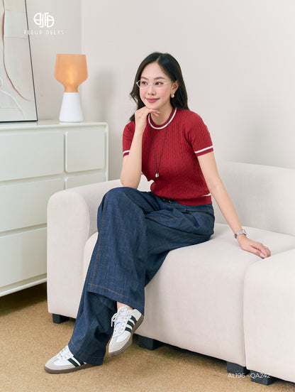 Áo Len Cổ Tròn Phối Kẻ Trắng (AL196)